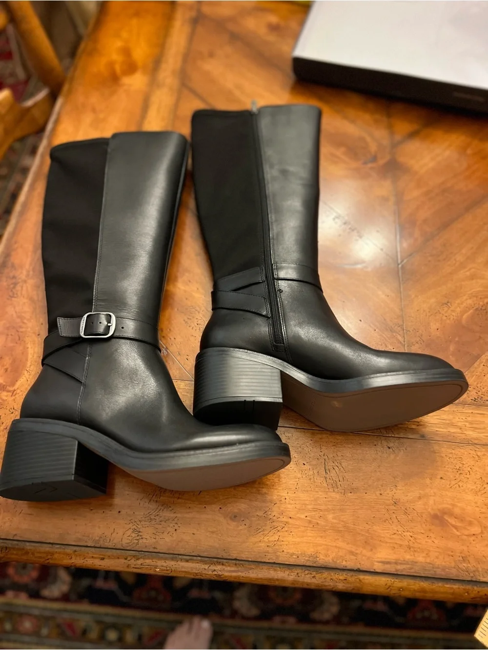 Vince Camuto Black Over-the-Knee Leather Boots with Ankle Strap